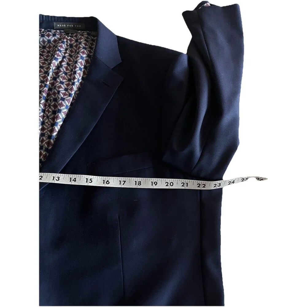 INDOCHINO Bespoke Men Custom Tailored Wool Navy Suit Jacket Pants 44-46R W40xL29